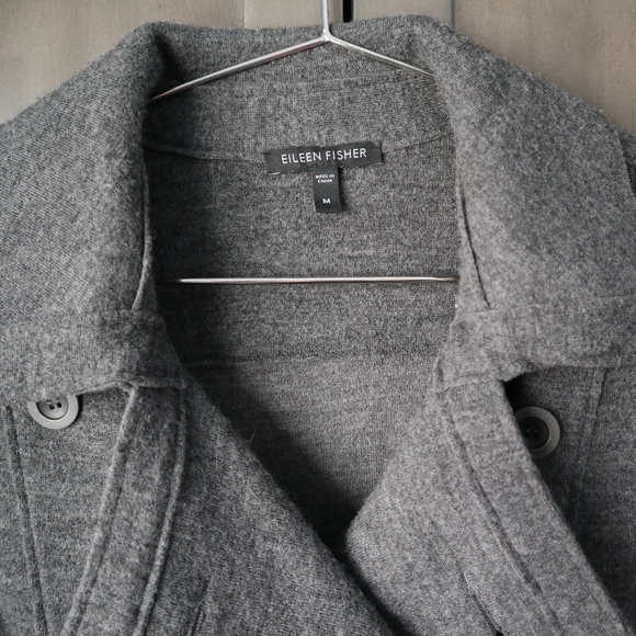 Eileen Fisher Felted 96% Merino Wool Pea Coat Sweater M Medium Charcoal Pockets - Picture 4 of 10